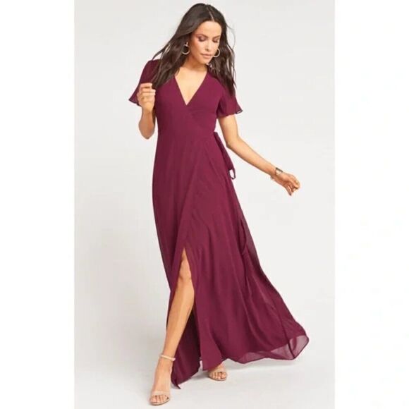 EUC Show Me Your Mumu Noelle Flutter Burgundy Merlot Wine Wrap Maxi Dress - Picture 5 of 6